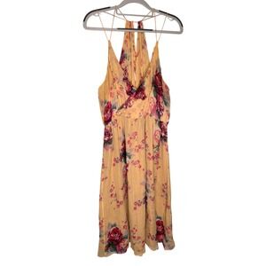 Meadow Rue Anthropologie yellow floral silk mini dress spring whimsical fairy